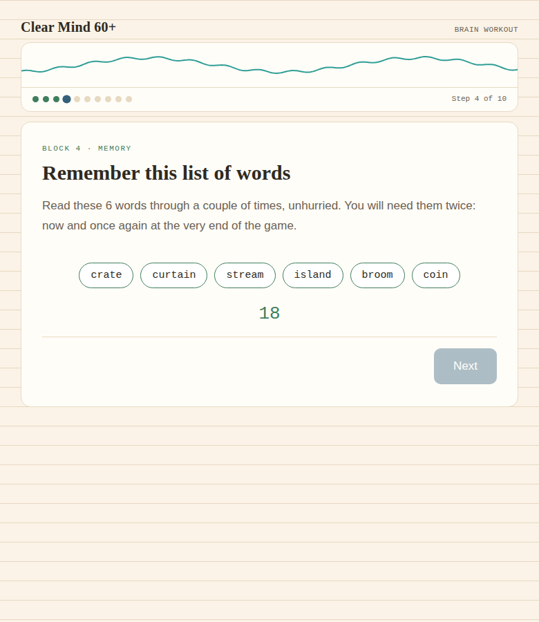 Clear Mind 60+ — memory block